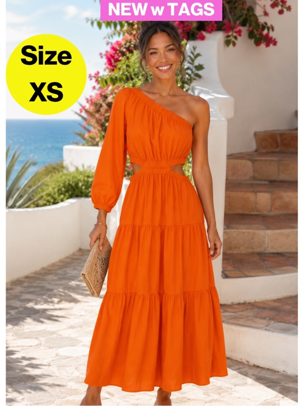 NEW w TAGS 🏷️ One-Shoulder Cutout Tiered Maxi Dress (Women’s X-Small)